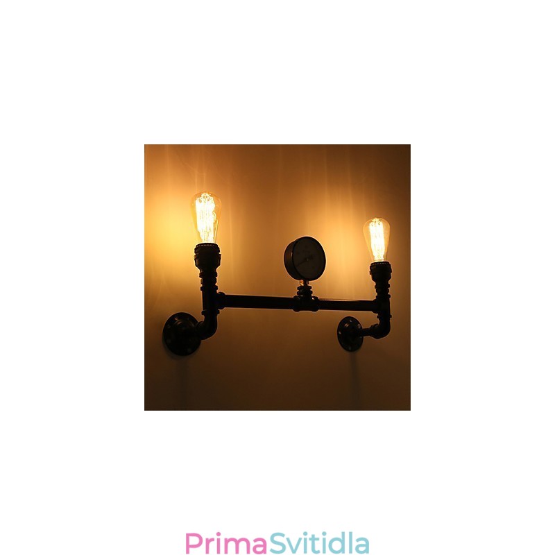 Vintage Industrial Pipe Nástěnná světla Černá kreativní světla Restaurace Kavárna Bar Dekorační osvětlení se 2 světlými lakovanými povrchy