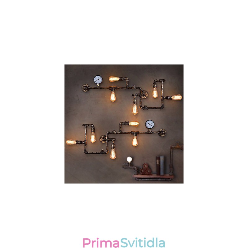 Loft Industrial Nástěnná svítidla Starožitná nástěnná svítidla Edison s žárovkami Nástěnná lampa Vintage Pipe pro osvětlení obývacího pokoje