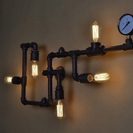 Loft Industrial Nástěnná svítidla Starožitná nástěnná svítidla Edison s žárovkami Nástěnná lampa Vintage Pipe pro osvětlení obývacího pokoje