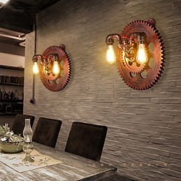 2 hlavy Vintage průmyslová nástěnná svítidla Dřevěná kola Tvar Světla Restaurace Kavárna Bar Dekorace nástěnné svítidla