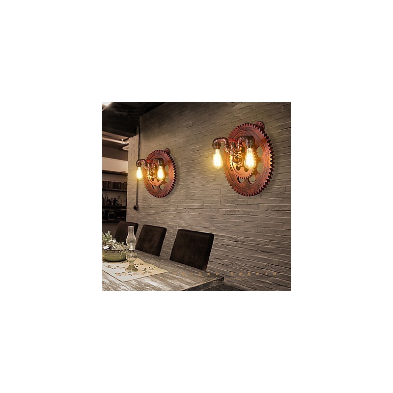 2 hlavy Vintage průmyslová nástěnná svítidla Dřevěná kola Tvar Světla Restaurace Kavárna Bar Dekorace nástěnné svítidla
