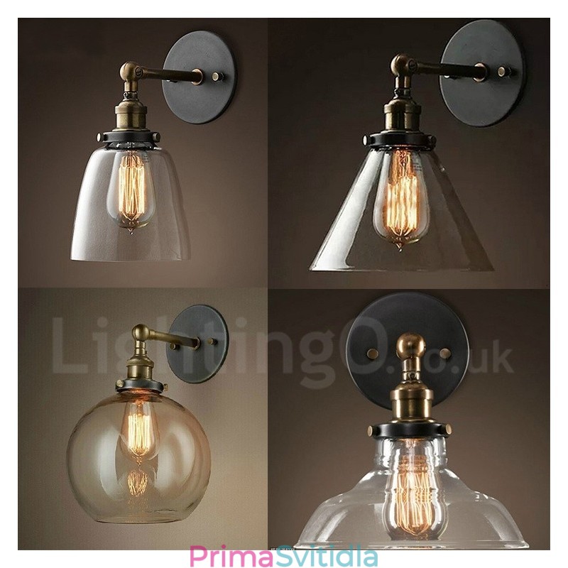 Nástěnné svítidlo do ložnice 1 Light Rustic Lodge se skleněným stínidlem