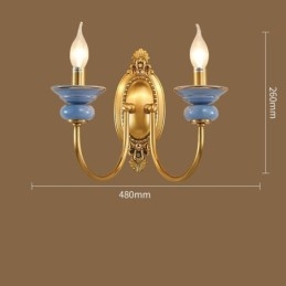 100% čistá mosaz Luxusní rustikální retro Vintage mosazná keramika 2 lehké svíčkové nástěnné světlo Speciální pro hotelovou kancelář Showroom Obývací pokoj Jídelna