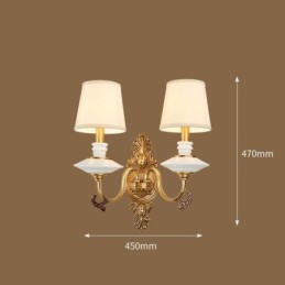100% čistá mosaz Luxusní rustikální retro Vintage mosazná keramika 2 lehké svíčkové nástěnné světlo s látkovými stínidly Speciální pro hotelovou kancelář Showroom Obývací pokoj Jídelna