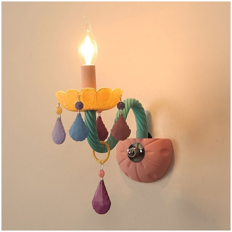 Macaron 1 Light Multi Crystal Candle Retro skleněné nástěnné světlo do dětského pokoje Dětská ložnice