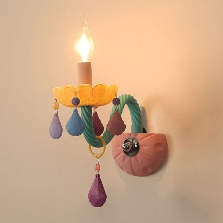 Macaron 1 Light Multi Crystal Candle Retro skleněné nástěnné světlo do dětského pokoje Dětská ložnice Macaron 1 Light Multi Crystal Candle Retro skleněné nástěnné světlo do dětského pokoje Dětská ložnice