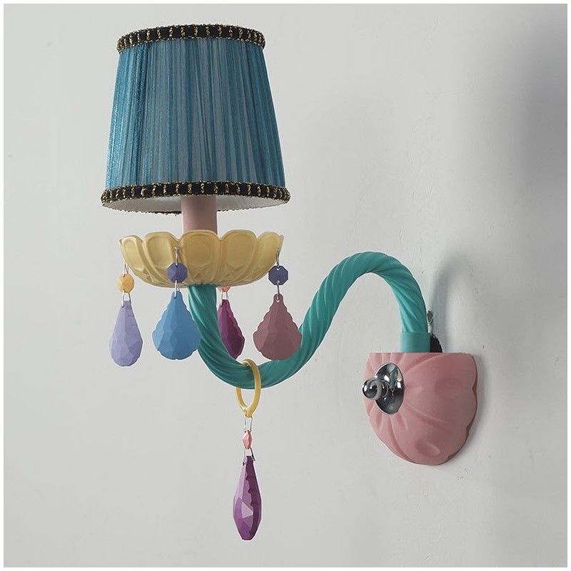 Macaron 1 Light Multi Crystal Candle Retro skleněné nástěnné světlo do dětského pokoje Dětská ložnice