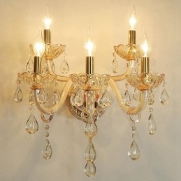 5 Light Gold K9 Crystal Candle Retro skleněné nástěnné světlo
