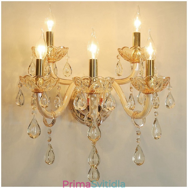 5 Light Gold K9 Crystal Candle Retro skleněné nástěnné světlo