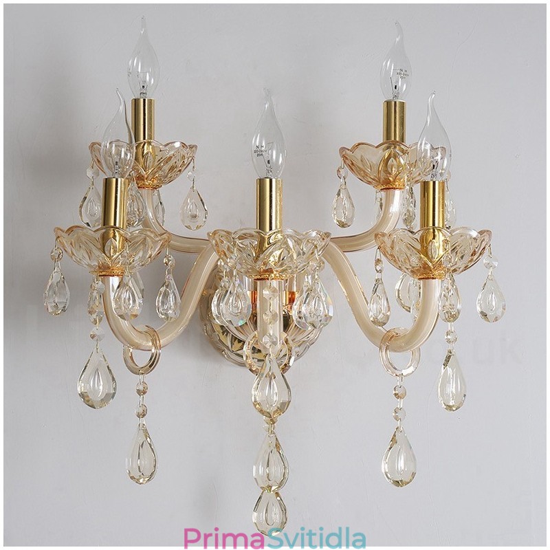 5 Light Gold K9 Crystal Candle Retro skleněné nástěnné světlo