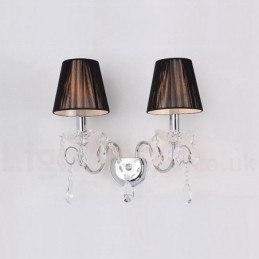 2 Světle chromově stříbrná barva K9 Crystal Candle Retro skleněné nástěnné svítidlo s černými látkovými stínidly