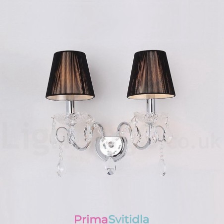 2 Světle chromově stříbrná barva K9 Crystal Candle Retro skleněné nástěnné svítidlo s černými látkovými stínidly 2 Světle chromově stříbrná barva K9 Crystal Candle Retro skleněné nástěnné svítidlo s černými látkovými stínidly