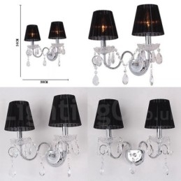 2 Světle chromově stříbrná barva K9 Crystal Candle Retro skleněné nástěnné svítidlo s černými látkovými stínidly