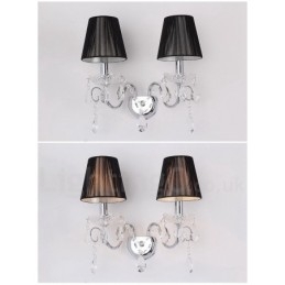 2 Světle chromově stříbrná barva K9 Crystal Candle Retro skleněné nástěnné svítidlo s černými látkovými stínidly