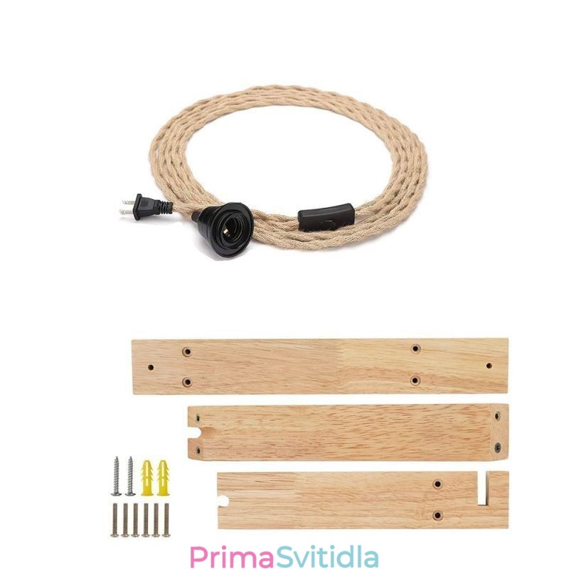 Nástěnné svítidlo z masivního dřeva Americké pastorační retro konopné nástěnné svítidlo se zástrčkou