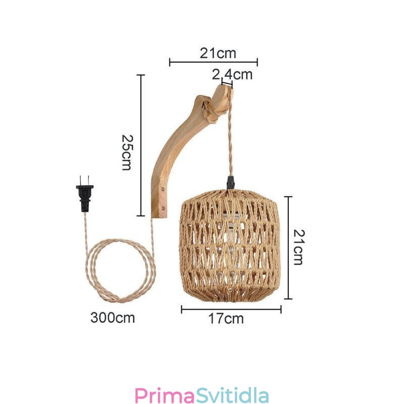 Americké retro nástěnné svítidlo 3M konopné lano závěsné papírové lano tkané stínidlo na lampu