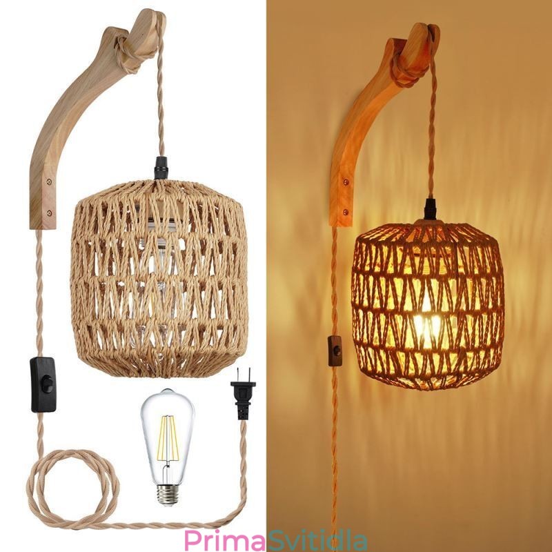 Americké retro nástěnné svítidlo 3M konopné lano závěsné papírové lano tkané stínidlo na lampu