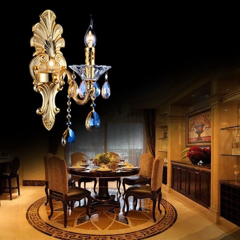 Evropská nástěnná lampa Luxusní nástěnné svítidlo Crystal Drop Dekorační lampa Noční osvětlení
