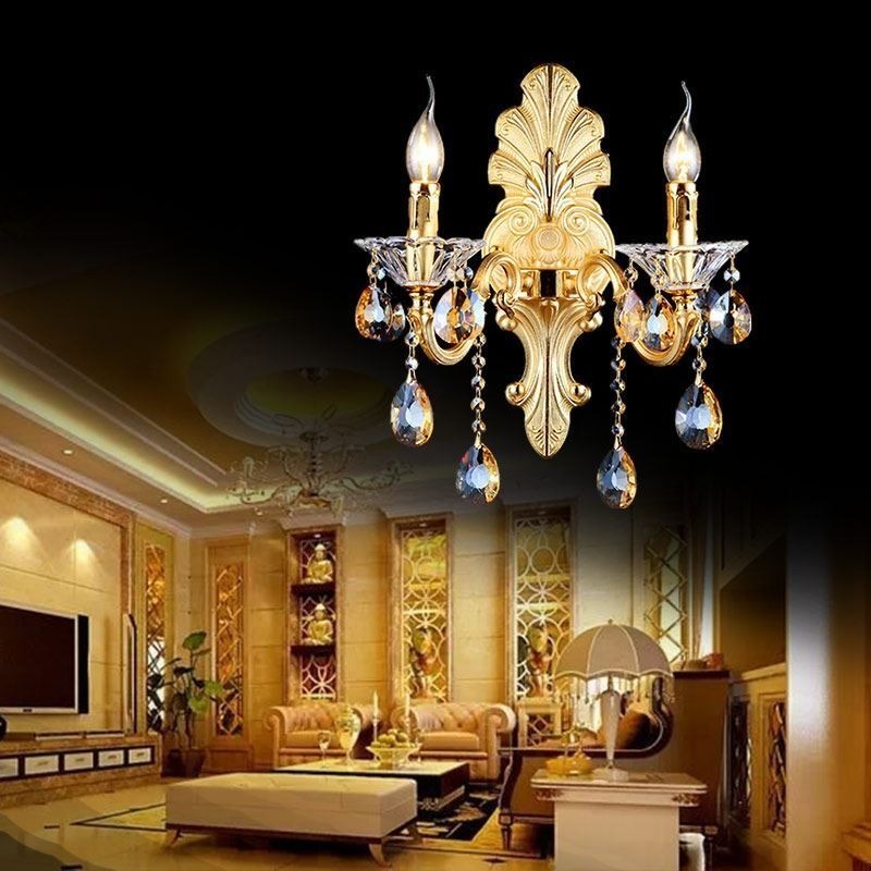Evropská nástěnná lampa Luxusní nástěnné svítidlo Crystal Drop Dekorační lampa Noční osvětlení