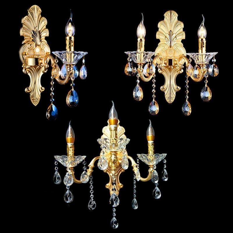 Evropská nástěnná lampa Luxusní nástěnné svítidlo Crystal Drop Dekorační lampa Noční osvětlení