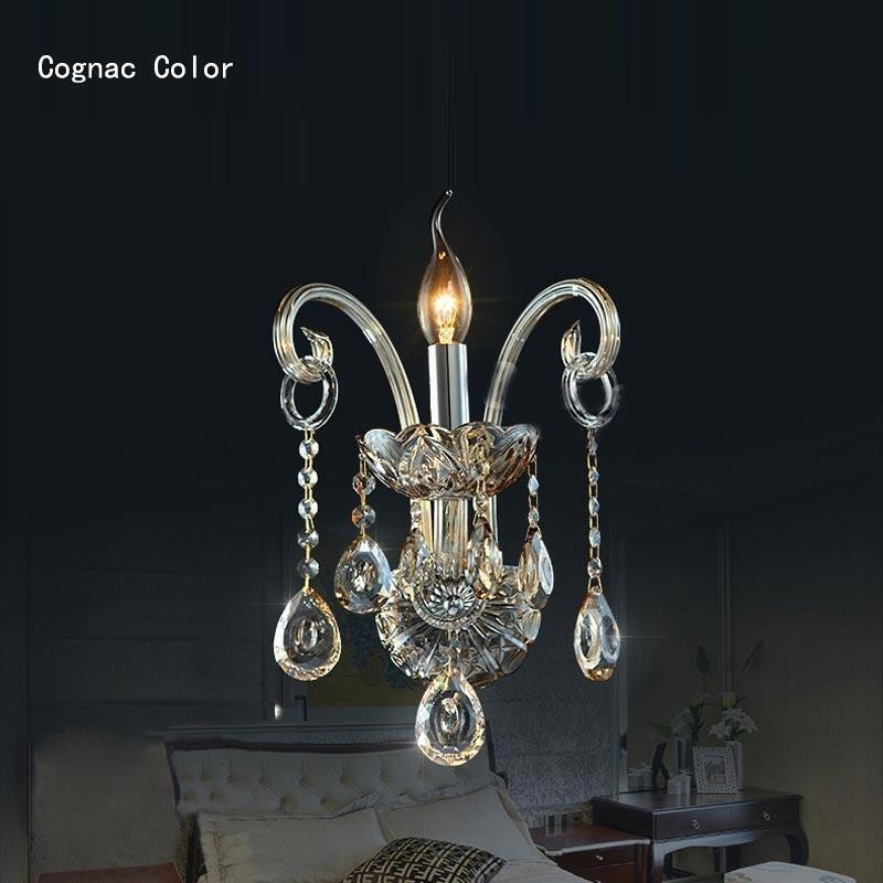 Evropská nástěnná lampa Amber Cognac Crystal Wall Sconce Jednoduché osvětlení lampy