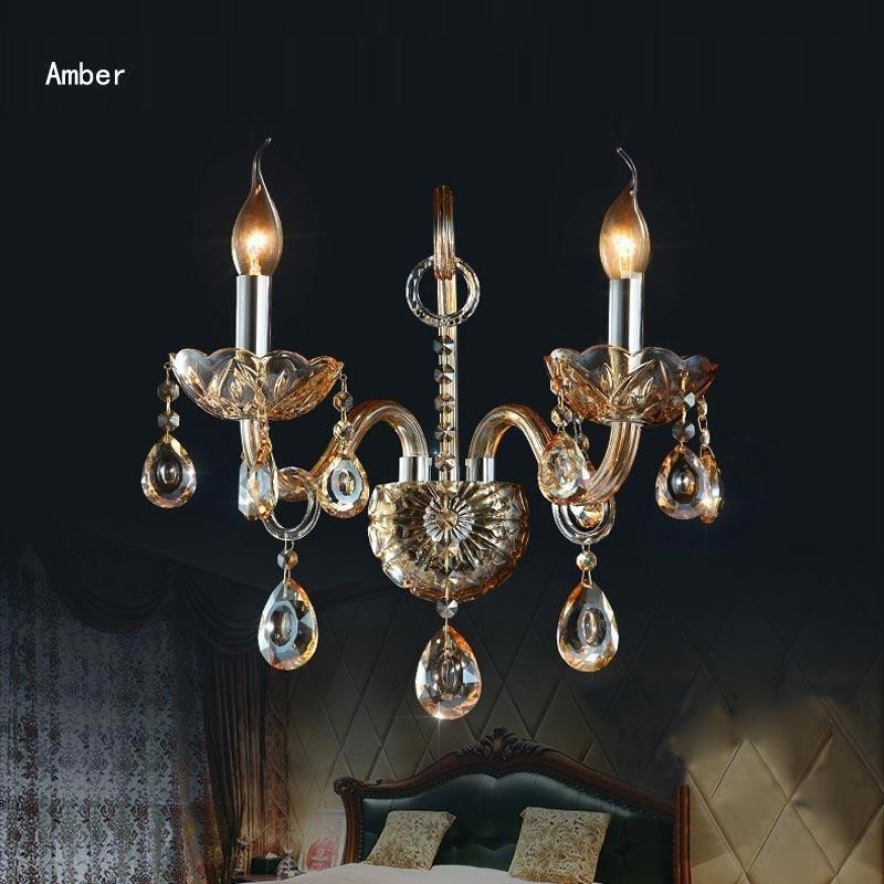 Evropská nástěnná lampa Amber Cognac Crystal Wall Sconce Jednoduché osvětlení lampy