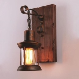 Americké Vintage nástěnné svítidlo Průmyslové LOFT Nástěnné svítidlo Svítidlo z masivního dřeva ze skla