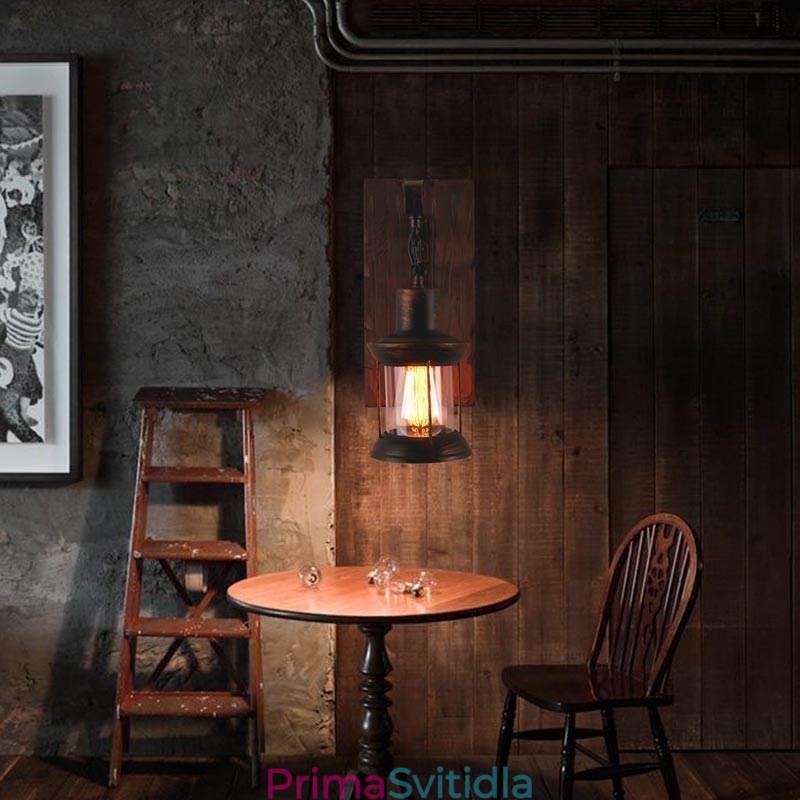 Americké Vintage nástěnné svítidlo Průmyslové LOFT Nástěnné svítidlo Svítidlo z masivního dřeva ze skla