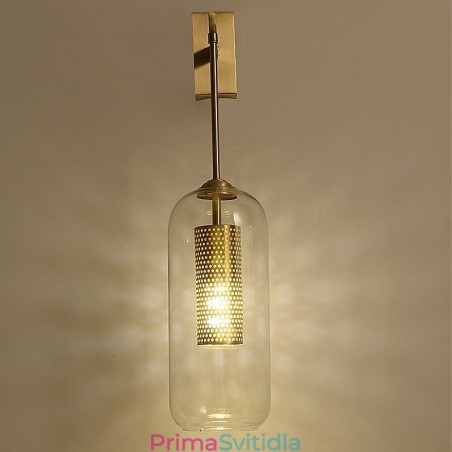 Nástěnná lampa ze severské mosazi, vnitřní dutý válec, skleněné stínidlo Nástěnná lampa ze severské mosazi, vnitřní dutý válec, skleněné stínidlo