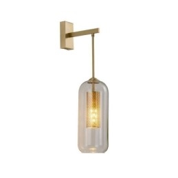 Nástěnná lampa ze severské mosazi, vnitřní dutý válec, skleněné stínidlo