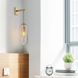 Nástěnná lampa ze severské mosazi, vnitřní dutý válec, skleněné stínidlo