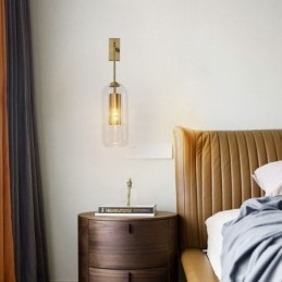 Nástěnná lampa ze severské mosazi, vnitřní dutý válec, skleněné stínidlo