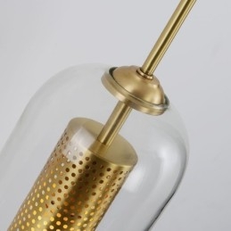 Nástěnná lampa ze severské mosazi, vnitřní dutý válec, skleněné stínidlo