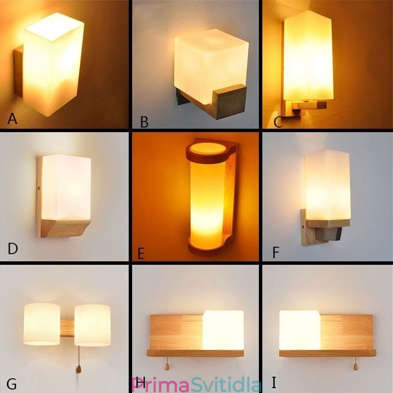 Severské dřevěné nástěnné svítidlo Skleněné stínidlo svítidlo