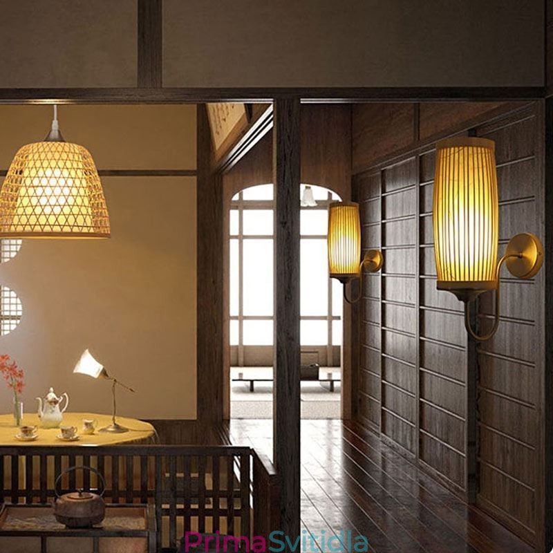 Nástěnné svítidlo v designu pasu Buben Creative Bamboo Wall Sconce Noční schody Venkovské osvětlení