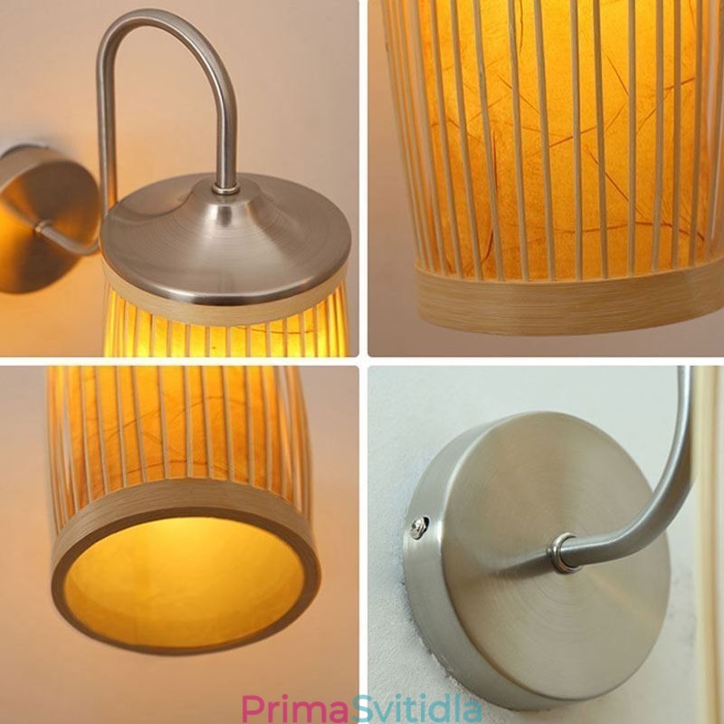 Nástěnné svítidlo v designu pasu Buben Creative Bamboo Wall Sconce Noční schody Venkovské osvětlení
