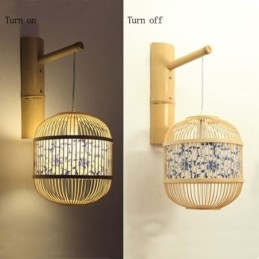 Nástěnné svítidlo s designem klece Creative Bambusové závěsné nástěnné svítidlo Dekorativní noční svítidlo