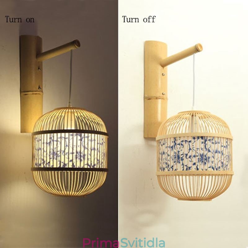 Nástěnné svítidlo s designem klece Creative Bambusové závěsné nástěnné svítidlo Dekorativní noční svítidlo