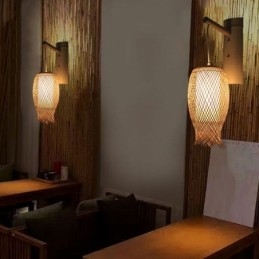 Dolů směřující bambusové nástěnné svítidlo Venkovské kulaté nástěnné svítidlo Noční čajovna Creative Light