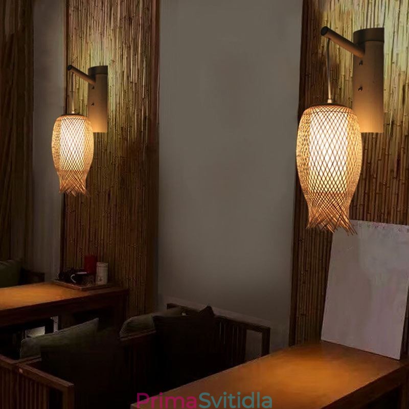 Dolů směřující bambusové nástěnné svítidlo Venkovské kulaté nástěnné svítidlo Noční čajovna Creative Light