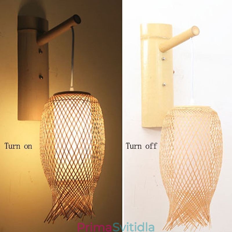 Dolů směřující bambusové nástěnné svítidlo Venkovské kulaté nástěnné svítidlo Noční čajovna Creative Light