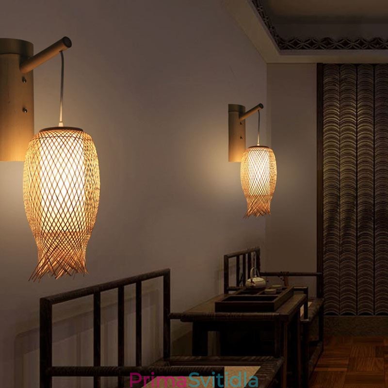 Dolů směřující bambusové nástěnné svítidlo Venkovské kulaté nástěnné svítidlo Noční čajovna Creative Light