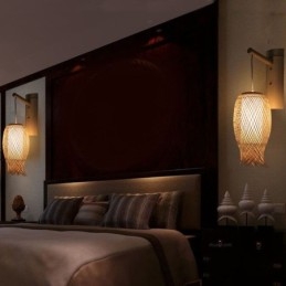 Dolů směřující bambusové nástěnné svítidlo Venkovské kulaté nástěnné svítidlo Noční čajovna Creative Light