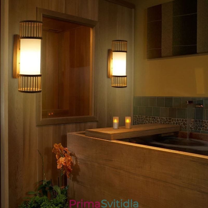 Vertikální bambusové nástěnné svítidlo Creative Round Wall Sconce Osvětlení nočních schodů