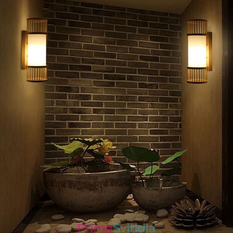 Vertikální bambusové nástěnné svítidlo Creative Round Wall Sconce Osvětlení nočních schodů
