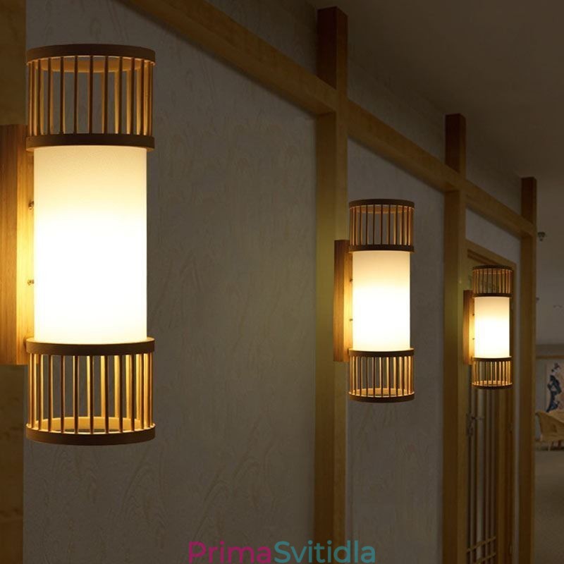 Vertikální bambusové nástěnné svítidlo Creative Round Wall Sconce Osvětlení nočních schodů