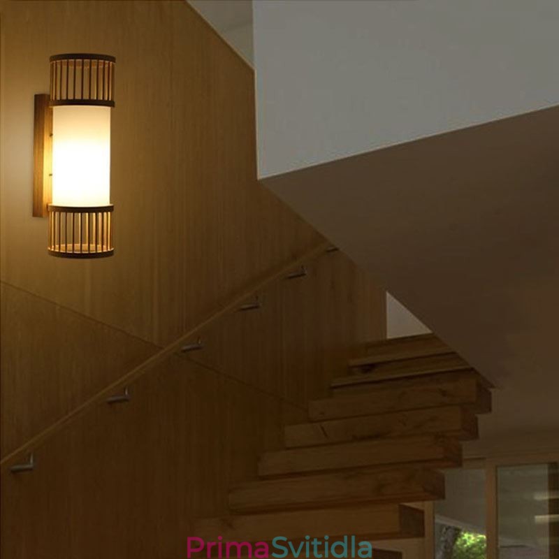 Vertikální bambusové nástěnné svítidlo Creative Round Wall Sconce Osvětlení nočních schodů