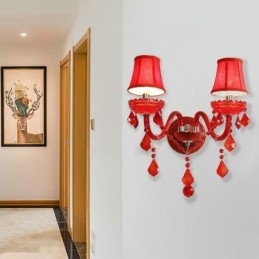 European Crystal Sconce Wall Light Red Color Light