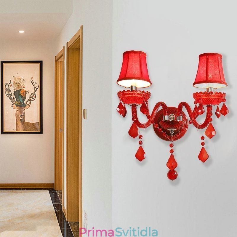 European Crystal Sconce Wall Light Red Color Light
