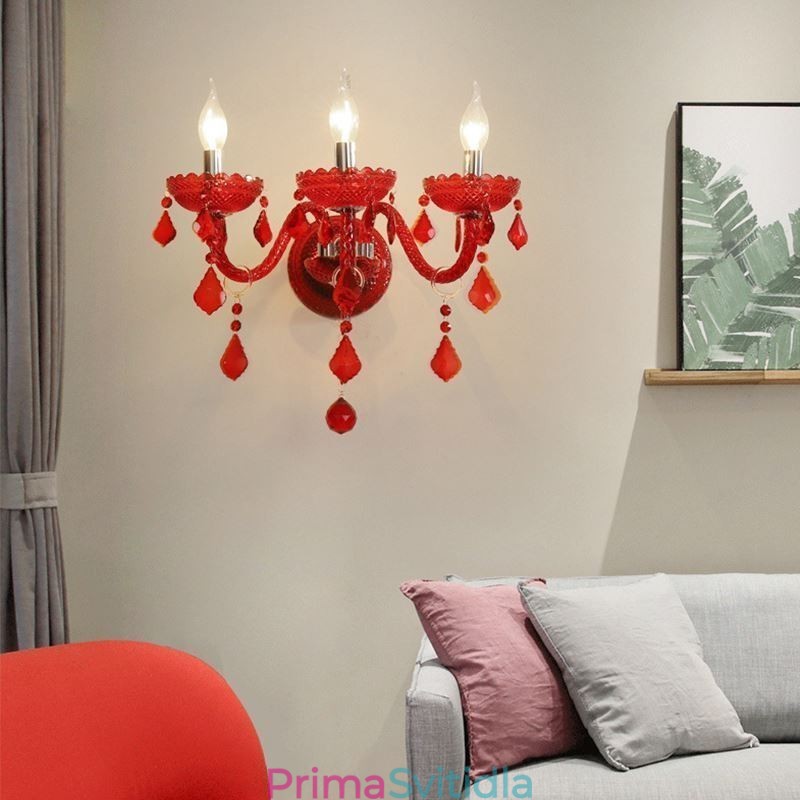 European Crystal Sconce Wall Light Red Color Light
